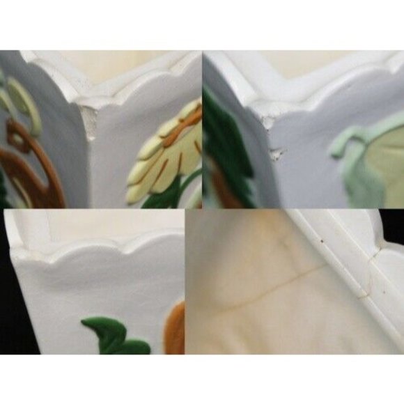 Vtg 1967 Hand Painted Ceramic Canister 6 pc Set Scalloped Edge Bird Fruit Flower - Picture 6 of 15